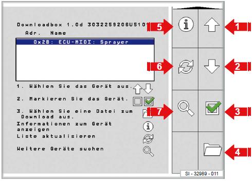 Användargränssnitt för Download boxen Knapp 1 och 2 (pilar upp/ner) Används för att bläddra mellan tillgängliga datorer Knapp 3 Används för att bekräfta val av dator Knapp 4 Öppnar mappen på