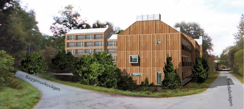 Planbeskrivning Solbrinken-Grundet 16 (40) På Evedalsvägen söder om Värmdöleden på fastigheterna Backeböl 1:452 och 1:619 föreslås ett flerbostadshus med cirka 30 lägenheter.