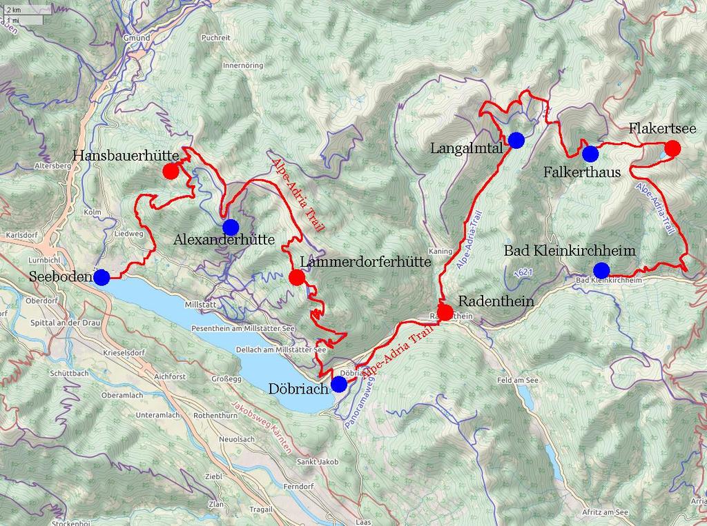 Alpe-Adria Trail, Seeboden Bad Kleinkirchheim, 6 nätter 8(9) Alpe-Adria Trail Alpe-Adria Trail är en cirka 720 km lång vandringsled som startar i Österrikiska alperna vid foten av Grossglockner.