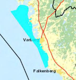 recipienten N m Hallands kustvatten. Kusten utanför Varberg utgörs av flera badplatser där Skarpenord ligger närmast.