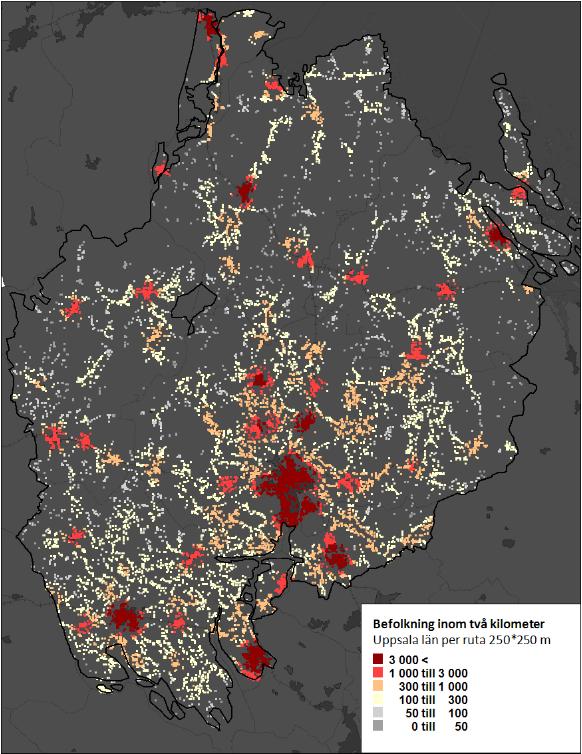 Kollektivtrafikens effektivitet Länet har en stråkstruktur, där tätorterna ligger på pärlband längs de större vägarna och järnvägen.