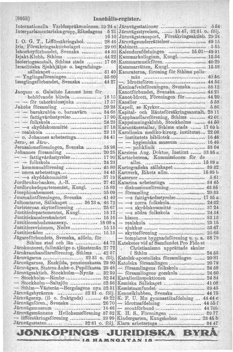 189531 Internationella Varldsspraksunionen 39 24 a Interparlamentariska grupp Riksdagens 6 21 16 10 I O G T Lifförsäkringsbol 28 46 Iris Försäkringsaktiebolaget 29 00 Ishockeyförbuudet Svenska 44 30