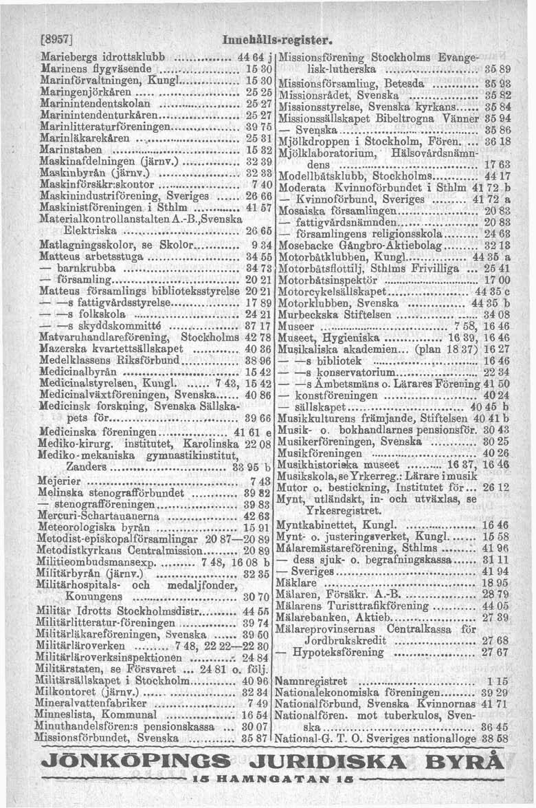 C89571 Mariebergs idrottsklubb 44 64 j Marinens flygväsende 15 30 Marinförvaltningen Kungl 15 30 Maringenjörkaren 25 25 Marinintendentskolan 25 27 Marinintendenturkaren 25 27 Marinlitteratmföreningen