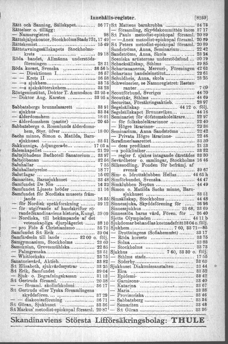 InnehAllsoregister. [8l!69} Rätt och Sanning, SällsklIPet ' 3677 S:t Matteus barnkrubba. 3473 Rattelser o. tillägg: - församling, Skyddskommitten inom. 37 17 - Namuregistret.