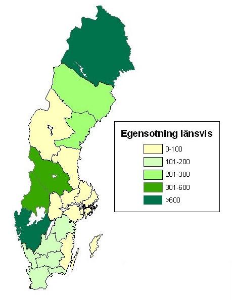 Bild 1: Antalet medgivanden för s.k egensotning för varje län.