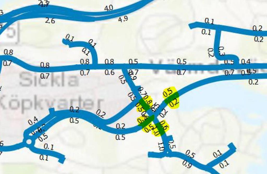 5 Analys 5.1 Metod Prognosticerade trafikmängder för 2030 tillhandahölls av Nacka Kommun och visar på följande volymer under eftermiddagens maxtimma (tusental fordon).