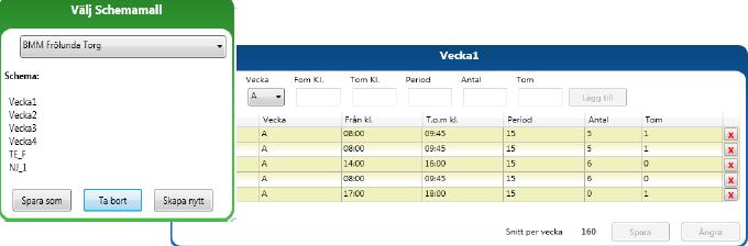 Schemaläggning För att generera rätt antal tider för kallelser, skapar användaren en eller flera schemamallar.