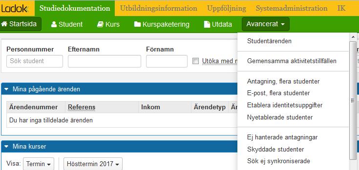 För personer som får läsa kursen av andra anledningar ska antagningen till kursen läggas in på