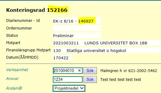 ett id-nr för konteringsraden För uppdatering