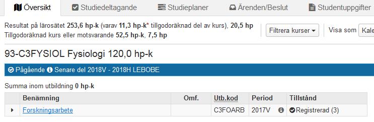 I fliken Studieplaner visas en annan vy på de olika