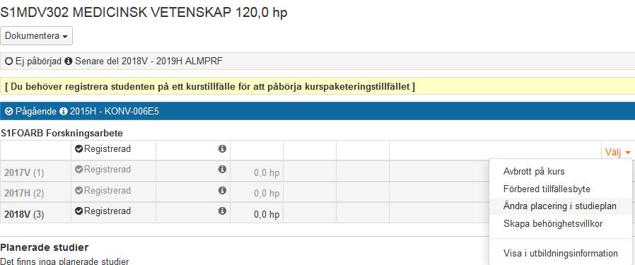 För att statusen ska ändras till Pågående måste du nu flytta Forskningsarbetet till