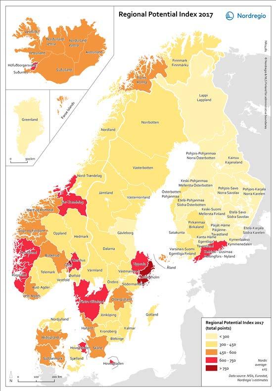 Nordic Regional Potential Index 2017 Which regions stand tallest when it comes to core economic, demographic and employment indicators and thus have the greatest potential for future growth and
