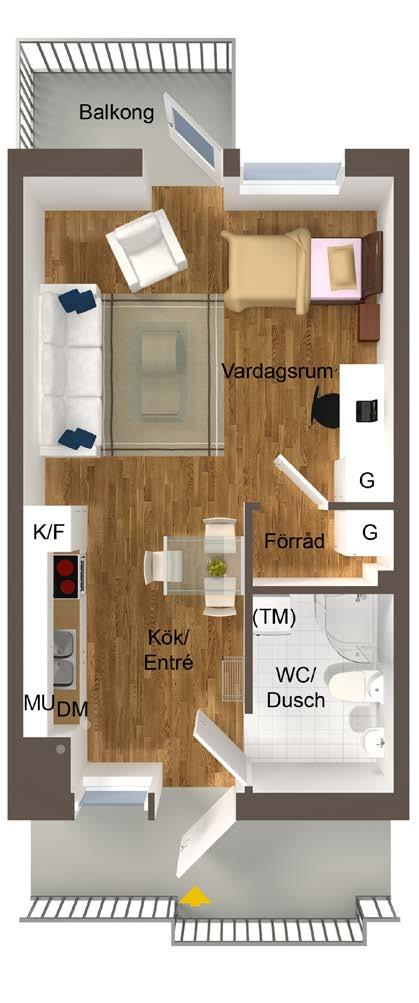 Detta är en exempellägenhet. Viss avvikelse kan förekomma. Skala och mått kan avvika från verkligheten. Se www.jutabo.