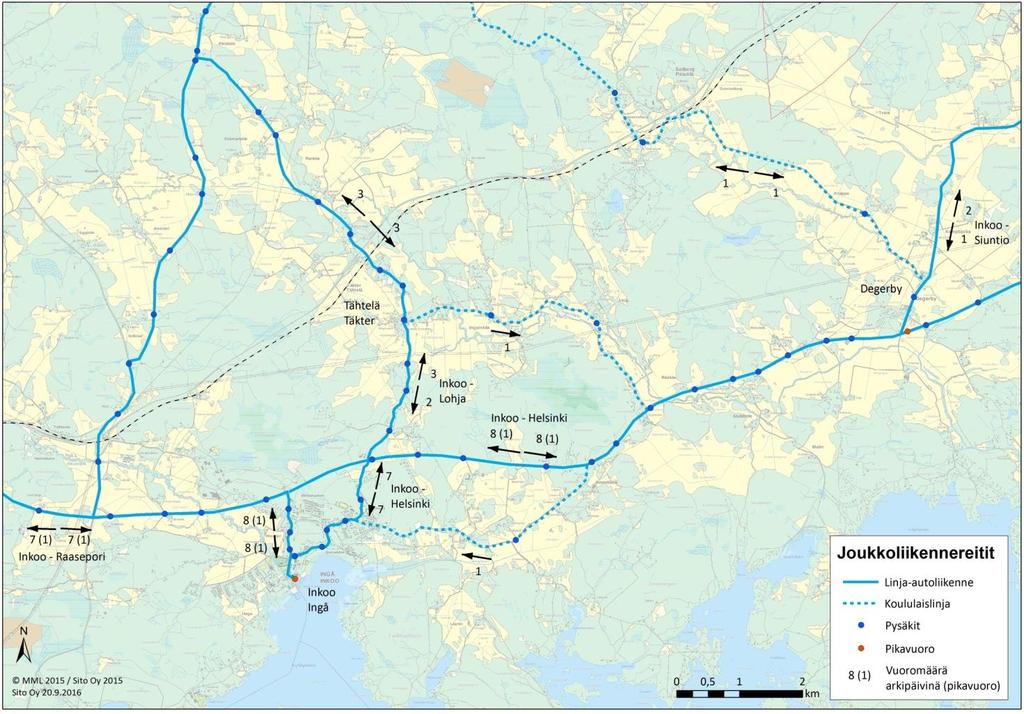 8 (17) 28.9.2016 Ingå kommuns kollektivtrafikstrategi Bild 1. Huvudsaklig busstrafik inom Ingå kommun och turutbud vardagar. 2.3 INVÅNARENKÄTEN I ANSLUTNING TILL SERVICENIVÅUTREDNINGEN Som en del av utredningen gällande kollektivtrafikens servicenivå i västra Nyland utfördes en invånarenkät.