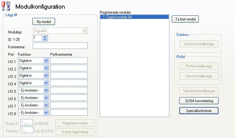 SPECIALFUNKTIONER Funktionen SIM (simulate module) För artikelnummer 80-56000 och 80-56051 finns funktionen i ID 13-15 och 17-19.