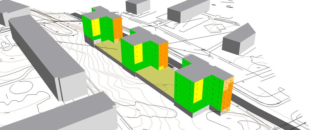 Elevation 2 < Elevation 2< Elevation 2 < Granängsvägen, Bollmora Situation framtidsprognos 2025 Dygnsekvivalenta ljudnivåer vid fasader ÖVRIGT Kartan visar ljudnivåerna som frifältsvärden, dvs