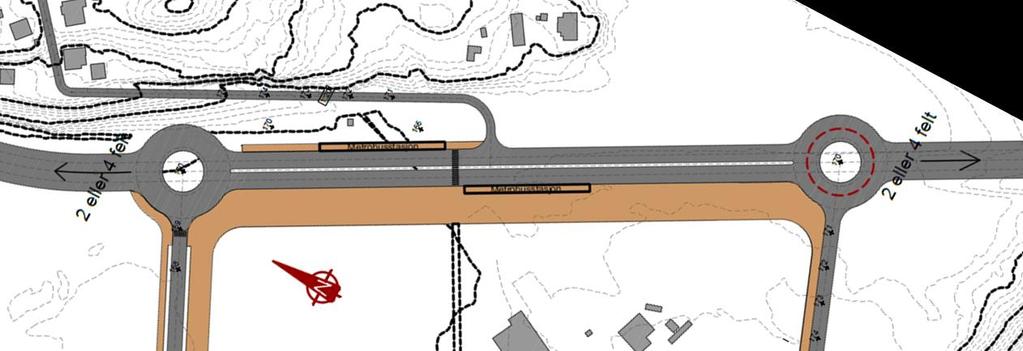 Eftersom ett körfält in i cirkulationen är reserverat för busstrafik beräknas cirkulationsplatserna som om de hade ett körfält eftersom detta är vad som är tillgängligt för övrig trafik.