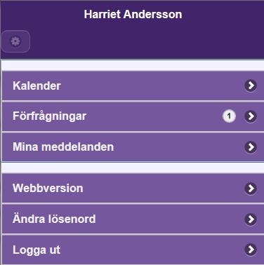 Startsidan När du loggat in kommer du till startsidan. Ditt namn står längst upp på sidan. Om du loggar in på mobiltelefon/ipad kommer du till Mobilversionen.