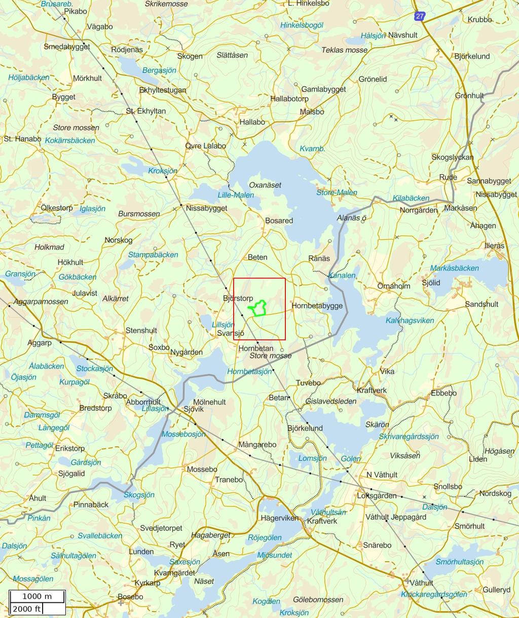 Traktdirektiv 2018-08-14 10:13 Hornbetan 1:3, mitt i Hushållningssällskapet Skog Översiktskarta Skala: