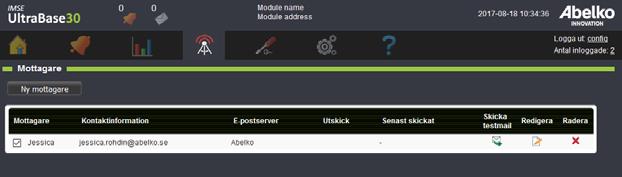 1. Fyll i Server, Port och en giltig mejl under Avsändare. 2. Namn gör att du kan skilja på de olika servrarna i systemet. 3. Många mejlservrar kräver autentisering.