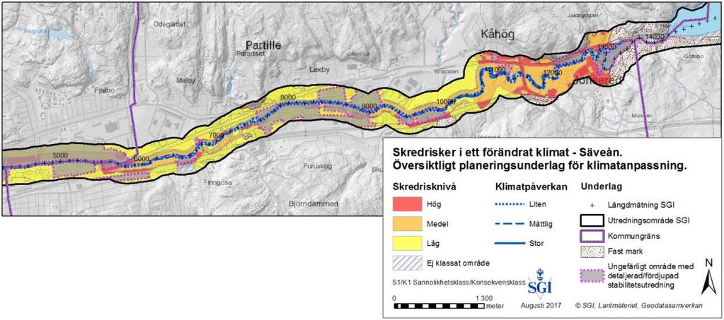 allt den norra sidan om ån i den östra delen öster om Brodalsbäcken och för området öster om Uddaredsbäcken på den södra sidan av ån.