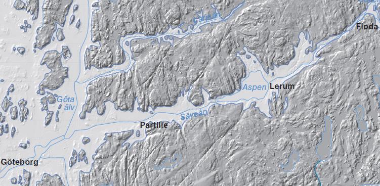 Figur 4.3 Fördelningen mellan land och hav för cirka 12 000 år sedan. Efter Engdahl & Påsse 2014. 4.3.1 Finkorniga sediment Den glaciala leran, som utgör huvuddelen av de finkorniga sedimenten i området, avsattes vid isavsmältningen och en tid därefter i ett arktiskt hav.