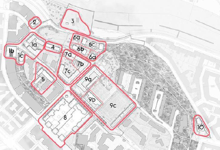 Bild 1. Planområde Projektet AB Stockholmshem har markanvisats del av två nya kvarter, 7b och 9a på bild nedan, inom stadsutvecklingsprojektet Stadshagen.