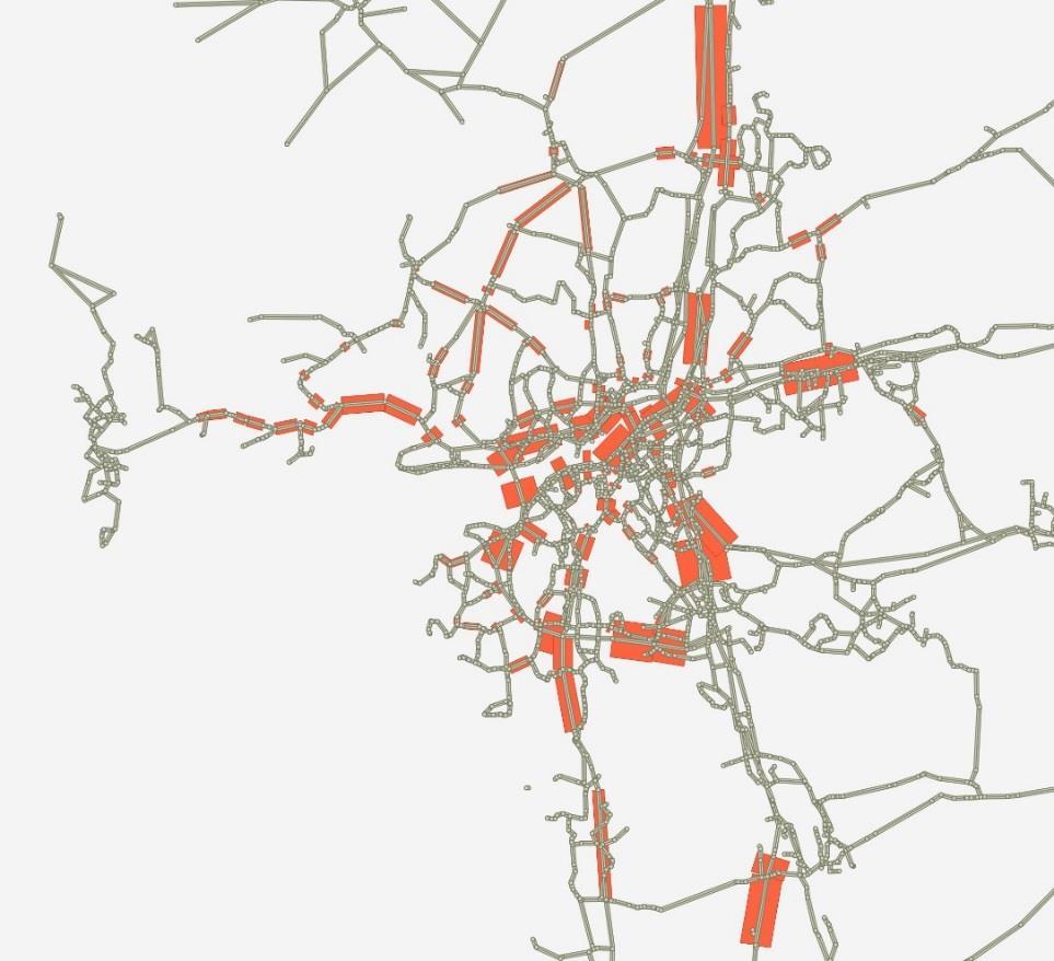 Exemplet ovan visar på en väldigt stor förändring av trafiken, vilket kanske inte är representativt med resten av Göteborg.