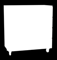 Förvaring i vitpigmenterad björkkryssfanér med toppskiva i vit laminat. 6 lådor. 4 hjul varav 2 låsbara.