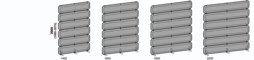 5 moduler Modulernas höjd: 4 st à 330 mm, 1 st à 660 mm.