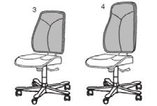 Gungan kan låsas steglöst i valfritt läge. Obelastad stol intar normalläge. XXXX Den andra siffran betecknar sitstypen.