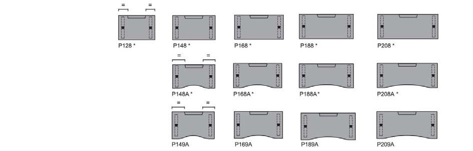 Placering av T600, serie[p] bord = samma mått på båda sidor.