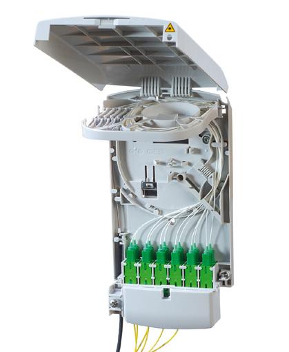 FTUO (IP43), max 8 fiber Väggbox FOWB Väggbox för väggmontage eller i stativ, bestyckad med en skarvkassett med en kapacitet på 24 fiber.