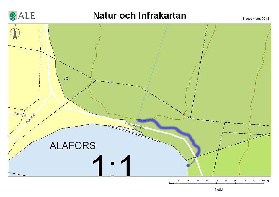 11 Bild 9. Fiskvägsalternativ 5: Den naturlika fiskvägens uppskattade sträckning på den högra stranden av Hältorpsån.