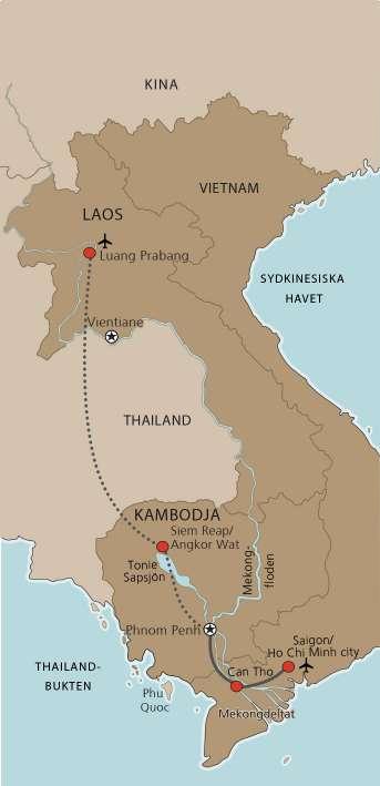 Prisuppgifter Avresa Hemkomst Antal dagar Del i dubbelrum Enkelrum 11 november 25 november 15 34 950 kr 42 550 kr Laos, Kambodja och Vietnam I priset ingår: Flyg Stockholm/Köpenhamn Bangkok-Luang