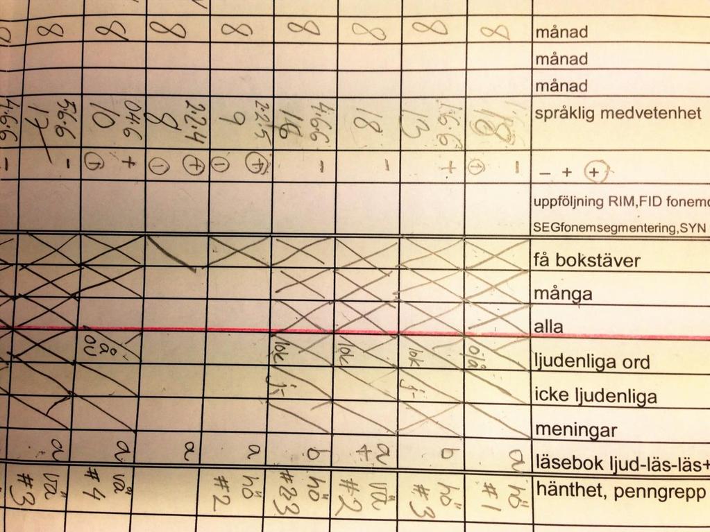 Mätvärden, Ettan Kartläggningsresultaten som genomförs med nybörjareleverna införs i en överskådlig tabell.