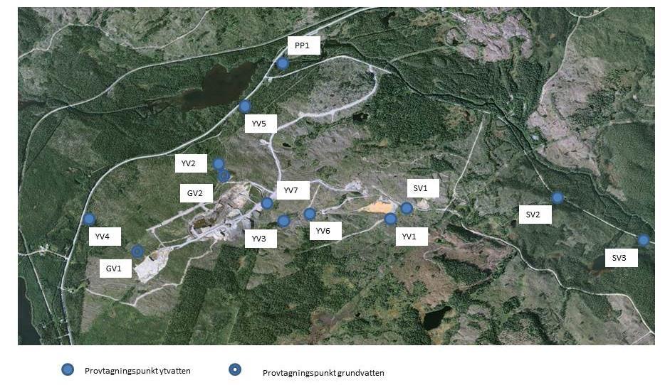 Figur 1: Förslag till kontrollprogram, provpunkter Tabell 1: Provtagningspunkter Provpunkt Beskrivning Syfte Ytvatten PP1 SV1 SV2 SV3 YV1 YV2 YV3 Referenspunkt i Gunnarbäcken uppströms