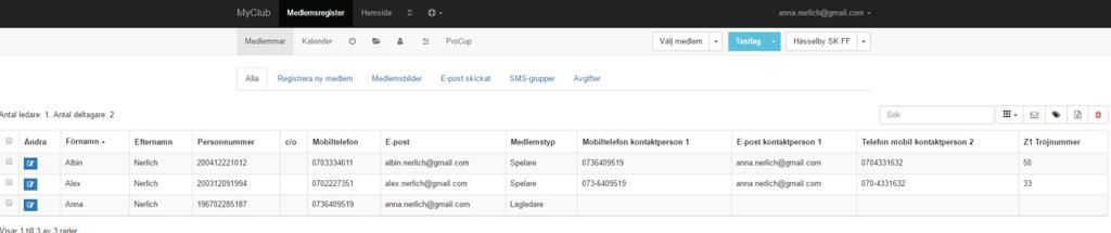 redigera en medlem och dess kontaktpersoner så
