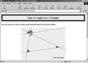 Vinkelsumma i en triangel. Undersök själv genom att flytta triangelns hörn.