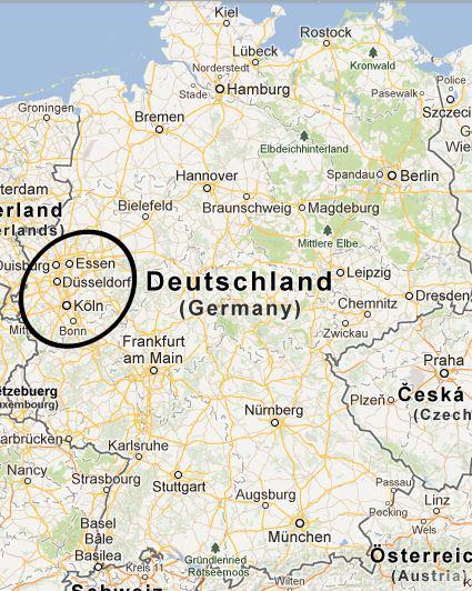 uppmärksammat problemet med osäkra faktorer och vill inkludera dessa i sitt lokaliseringsbeslut. Figur 22 Översiktsbild av Rehn-Ruhrområdet, vilket återfinns inom det inringade området.