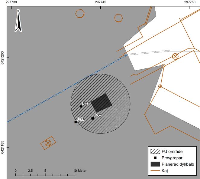 12 Bohusläns museum Rapport 2015 :20 Figur 7 (ovan). Provgroparnas lokalisering inom förundersökningsområdet. Skala 1 :200. Figur 8 (ovan motsatt sida). Havsbottnen inom förundersökningsområdet.