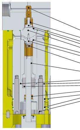 Serviceintervaller reservdelar och hållbarhet Förebyggande underhåll var 1000:e driftstimme Pumptopp 1. Ventilstyrning 2. Ventilfjäder 3. Ventil 4. Tätningsring 5.