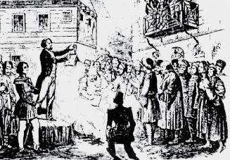 Projekt för utbildning av romska barn i Europa En kungörelse från den 11 juni 1848 lyder: Ill. 12 Rumänska studenter bränner slavlagstiftningarna offentligt i Bukarest 25 september 1848.
