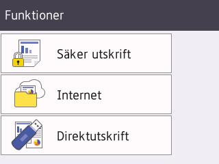 Om du aktiverar autentisering av Active Directory eller LDAP är maskinens kontrollpanel låst. Tillgängliga funktioner varierar beroende på din modell. 2. (Toner) Visar återstående tonernivå.