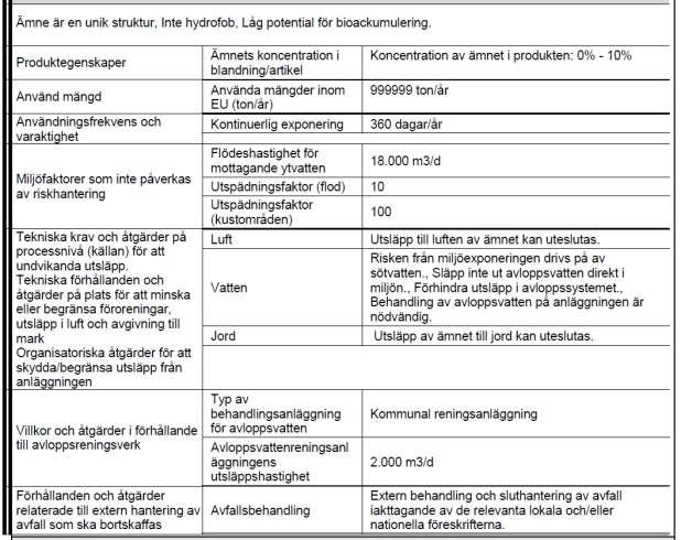 Bilaga: Exponeringsscenarier 1 - Exponeringsscenario 1 Industriella användningar (SU3) SU 3 - Industriella användningar: Användningar av ämnen som sådana eller i beredningar* på industriella