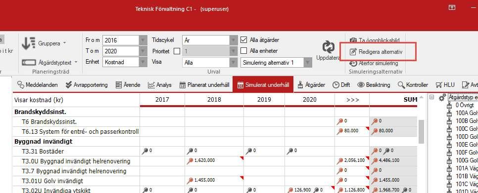 Lathund - Planerat underhåll Teknisk Förvaltning Simulering Planerat underhåll klickar på knappen uppdatera.