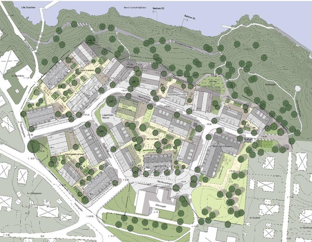 3 av 12 Anbud 1 Arkitektonisk kvalitet Byggnaderna är utformade som tre typhus. Gestaltningen av byggnaderna har brist på variation och mångfald.