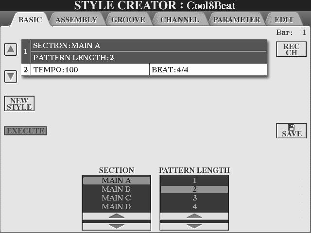 Referensdel Skapa Style (Digital Recording) Grundläggande hantering (Style Creator) 1 2 3 Välj först önskad kompstil och en av dess sektioner. Tryck [DIGITAL RECORDING] knappen.