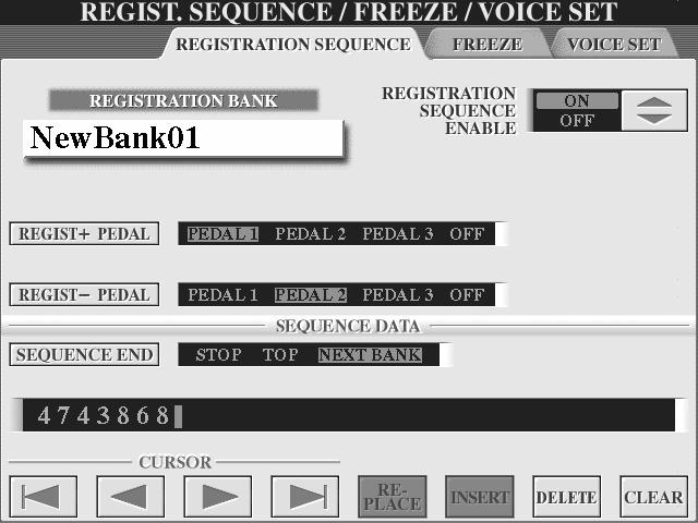 Referensdel Registration Memory 3 Programmera Registration Sequence. Bestämmer vilken pedal som används för att gå bakåt (minska) genom sekvensen.