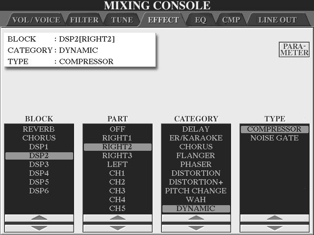 Referensdel Mixing Console Att välja en Effect Type och skapa en User Effect Olika typer av effekter finns att tillgå för varje Effect Block enligt tabellen på sidan 137.